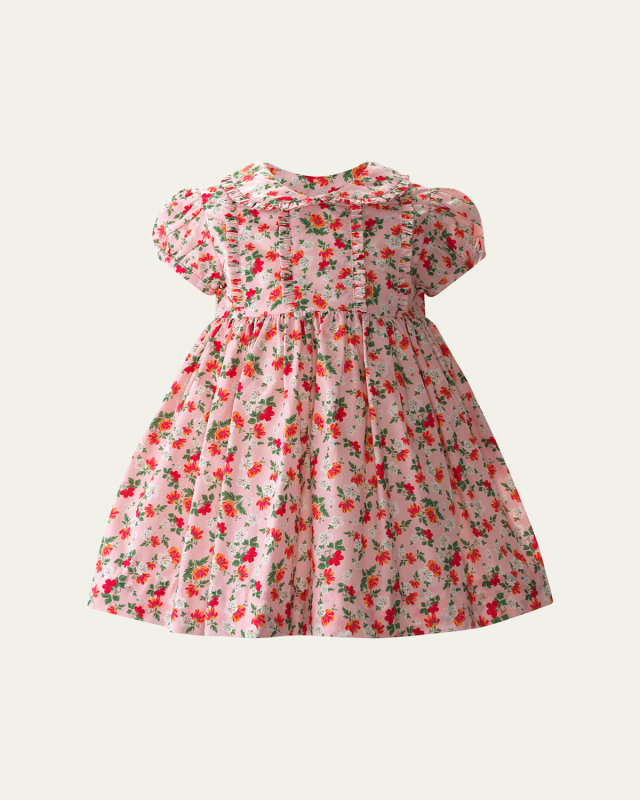 Girl's Micro Floral-Print Frill Dress, Size 6M-